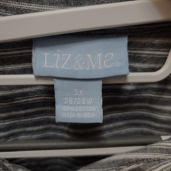 Liz & Me Womens Button Up Multi-Color Size 26/28 100% Cotton Striped Long Sleeve - Picture 6 of 12